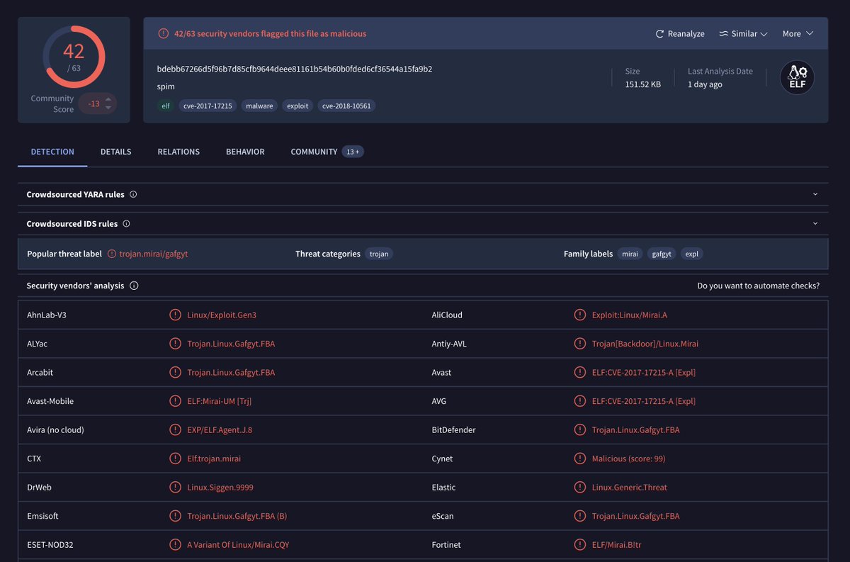 redrabytes's tweet photo. Little update - New #Masjesu (#XorBot) relay IP found.

IP: 77[.]90[.]153[.]218 (🇹🇷 AS214943)
Downloader: hxxp://77[.]90[.]153[.]218/bins/spim
Potential #C2: 77[.]90[.]153[.]218:1944

cc @500mk500 @banthisguy9349 https://t.co/MjeQ8U19FU