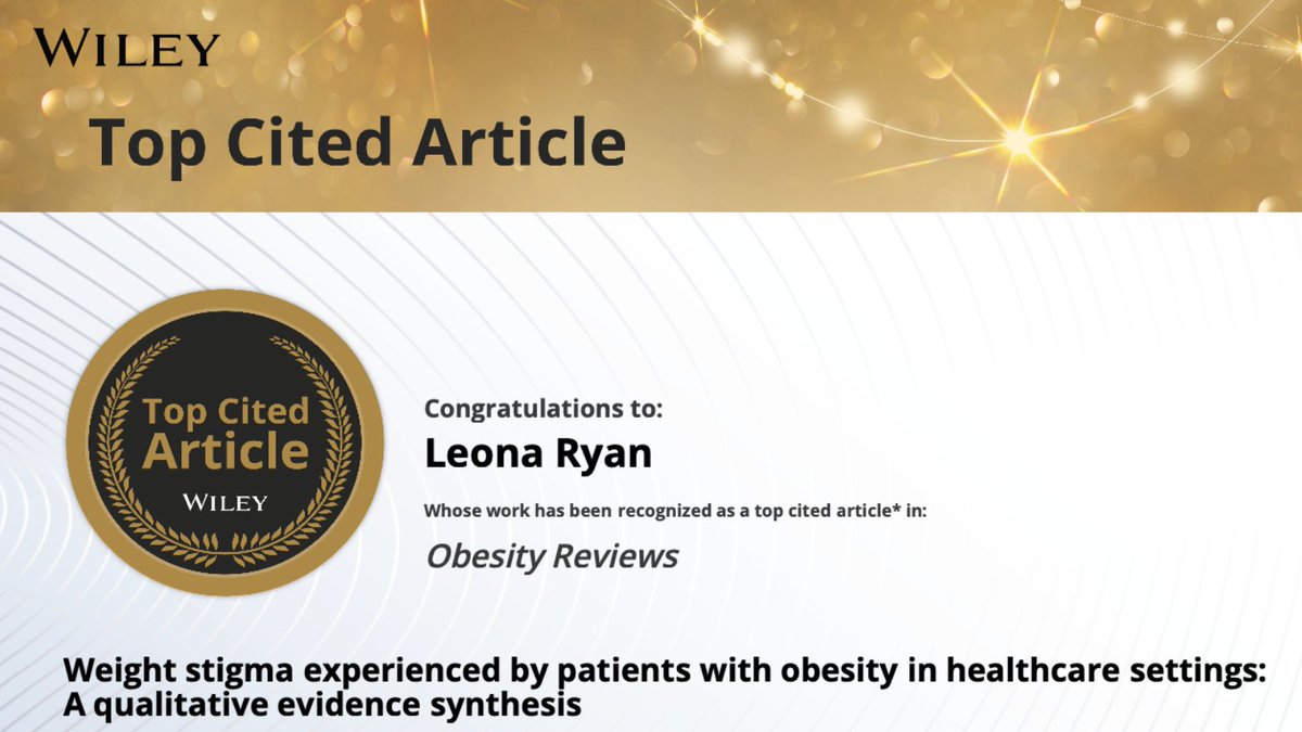 Leona Ryan,PhD (@leonaryan85) on Twitter photo Our study, patient experiences of weight stigma in healthcare has been recognised as a top cited article by Wiley. This work highlights the need for patient perspectives to drive stigma reduction & better care. Grateful to the team & all researchers in this field.
<a href="/ProfJaneWalsh/">Prof Jane Walsh</a> Our study, patient experiences of weight stigma in healthcare has been recognised as a top cited article by Wiley. This work highlights the need for patient perspectives to drive stigma reduction & better care. Grateful to the team & all researchers in this field.
<a href="/ProfJaneWalsh/">Prof Jane Walsh</a>