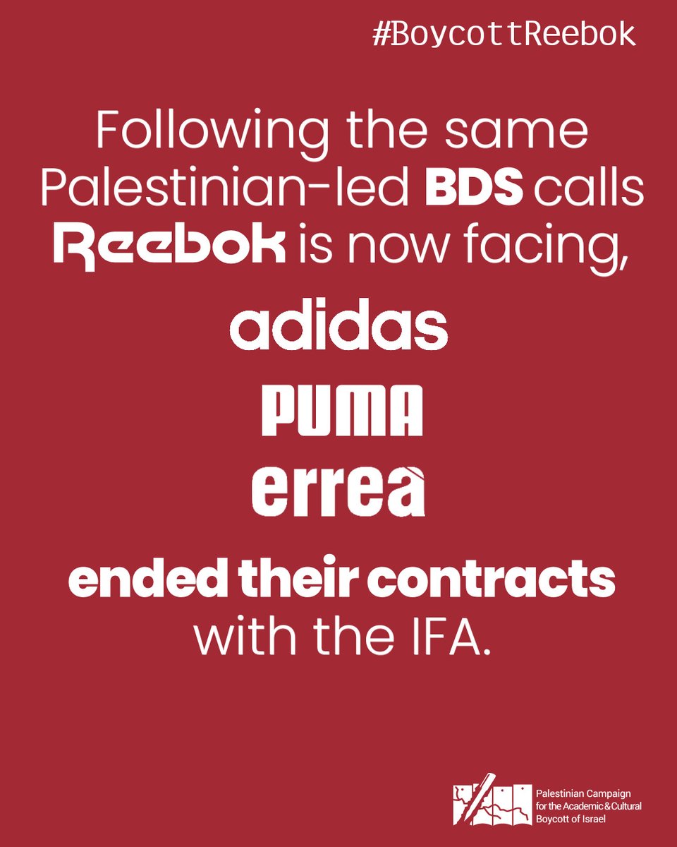 Has <a href="/Reebok/">Reebok</a> withdrawn as sponsor of the Israel Football Association?

Following the same Palestinian-led BDS calls Reebok is now facing, Adidas, PUMA and Erreà ended their contracts with the IFA.

loom.ly/sgiUwT8