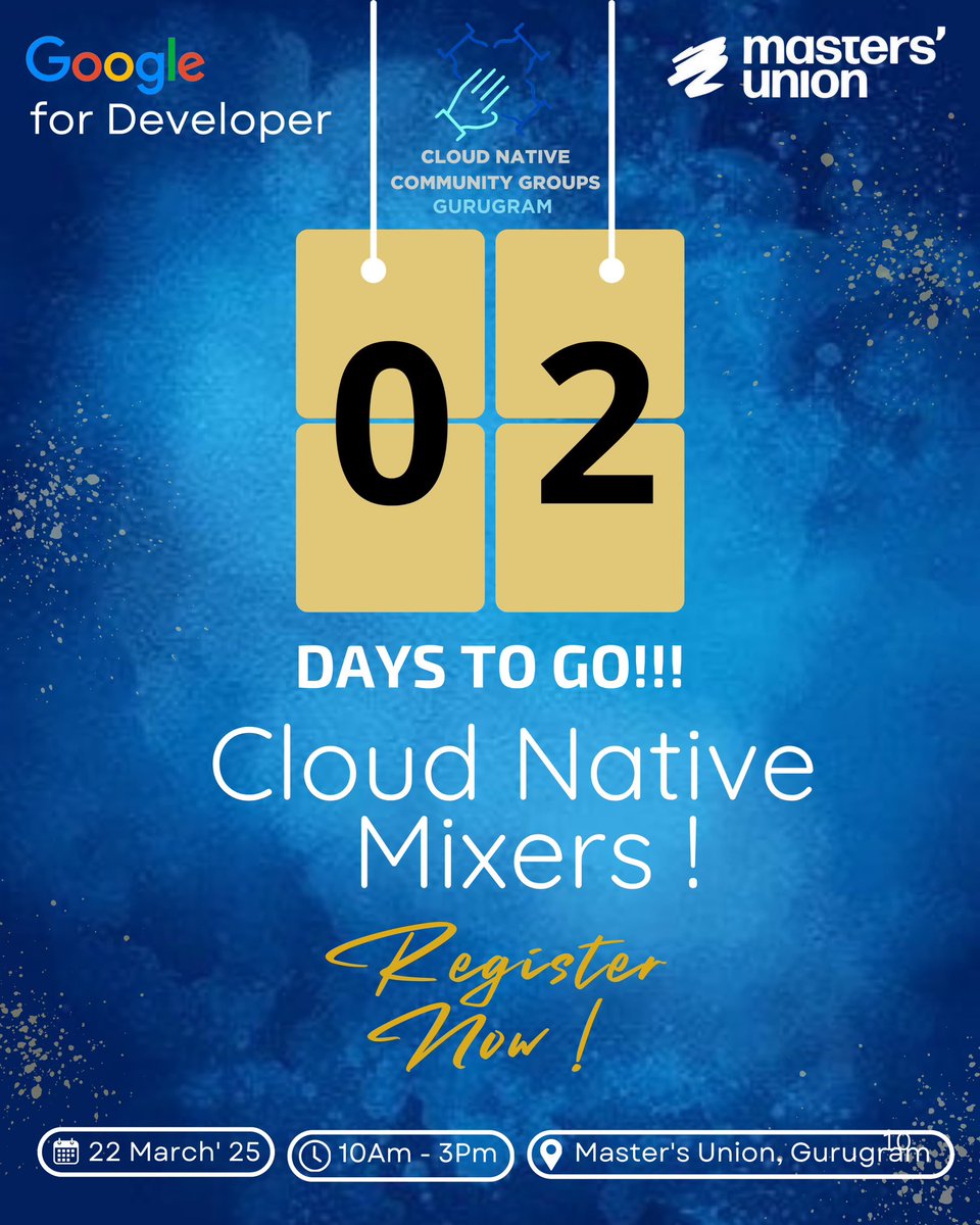 ONLY 2 DAYS LEFT! 🚀 The BIGGEST Cloud Native Mixer in Gurugram is almost here!

📅 22nd March | ⏰ 10 AM – 3 PM | 📍 Masters’ Union

Network, learn &amp; grow with top cloud pros! Don’t miss out! 🔥 #CloudNative