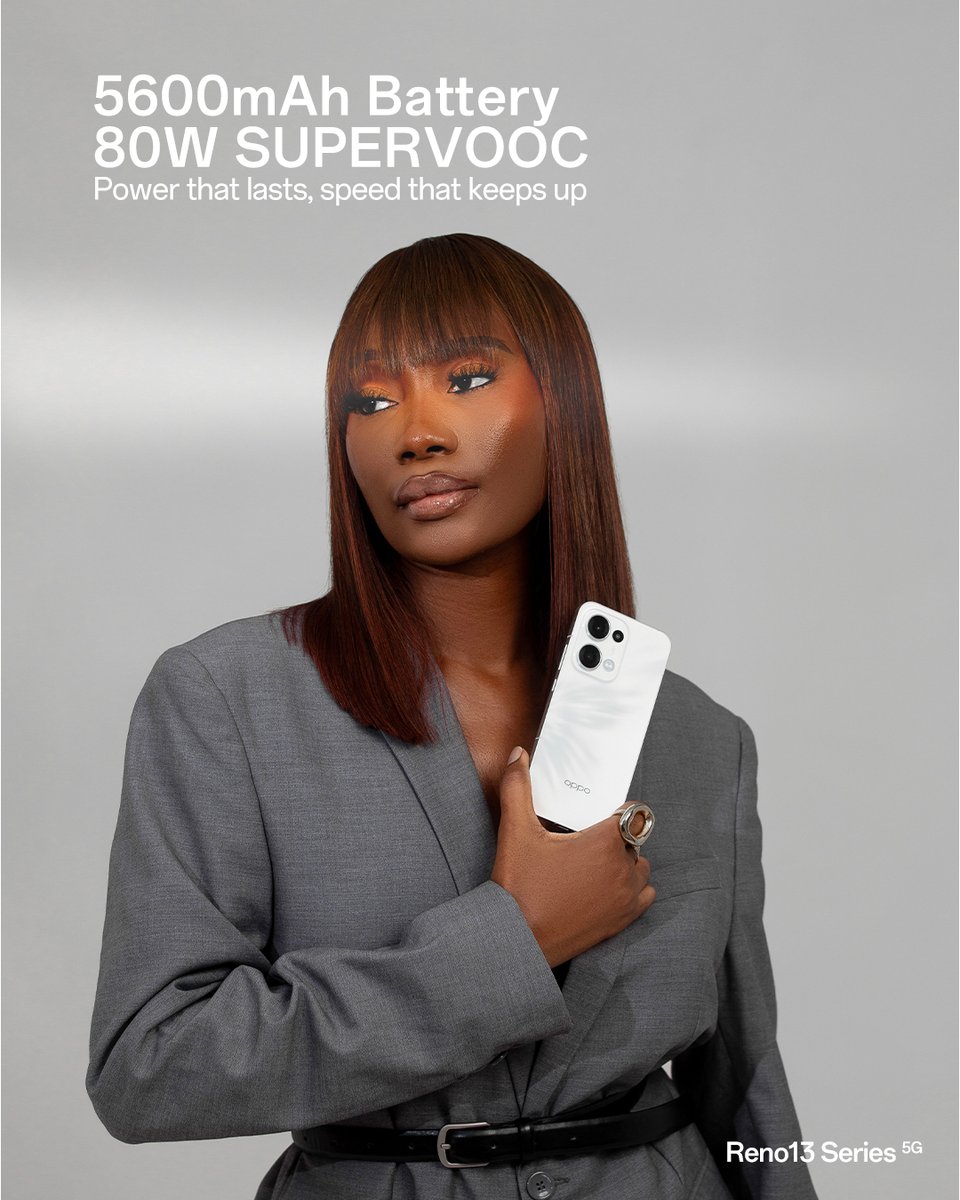 OPPONigeria's tweet photo. Stay powered from sunrise to sunset and beyond!

With a 5600mAh battery that lasts and 80W SUPER VOOC, you’re always ready for what’s next, no pauses, no stress.

#Reno13 #Reno13F #Reno13Series #OPPOReno13Series #LiveInTheMoment https://t.co/qflSgJckK0