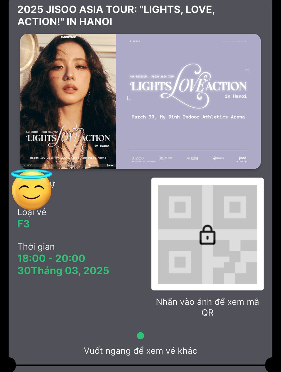 yangddo14's tweet photo. 2025 JISOO ASIA TOUR : "LIGHTS, LOVE, ACTION!" in HANOI
Tiket seller F3
양도 티켓

📅 2025.03.30 6PM
📍 My Dinh Indoor Athletics Arena

#JISOO #지수 #FANMEET #LIGHTS_LOVE_ACTION https://t.co/J1OYVrNNYh