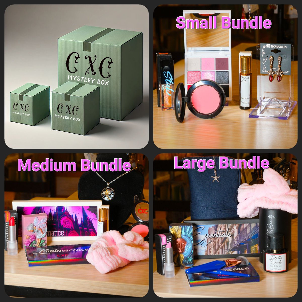 Here’s a peek at what COULD be in your CXC Mystery Box
Fragrances, skincare, makeup, soaps, candles, jewelry—anything goes!
Each box is tailored to YOU &amp; may include a GOLDEN TICKET worth up to $100!
Grab yours: cxcbeauty.com