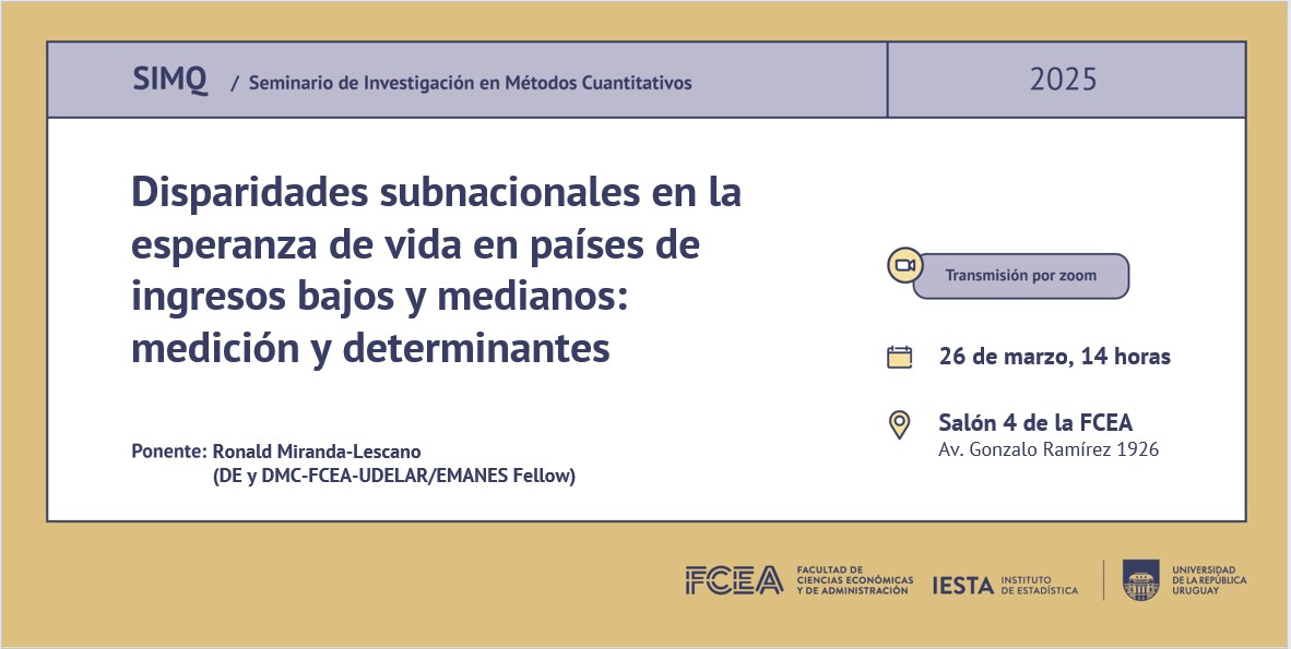 Los invitamos al lanzamiento del Seminario de Investigación Métodos Cuantitativos (SIMQ). Una iniciativa conjunta del Departamento de Métodos Cuantitativos y del Instituto de Estadística de #FCEA. Primera edición miércoles 26/03, 14 hs. Más información en lnkd.in/eqz4Nhk7