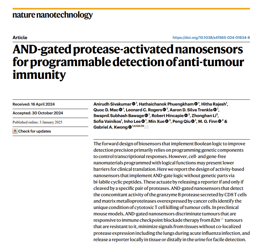 Center for Immunoengineering at Georgia Tech (@gatech_immuno) on Twitter photo Congrats to our Center members Gabe Kwong, M.G. Finn, and the team on their <a href="/NatureNano/">Nature Nanotechnology</a> paper. A creative, cell- and gene-free design of AND-gated nanosensors that require a pair of proteases for activation, increasing specificity! <a href="/CoulterBME/">Coulter BME | Emory & Georgia Tech</a> nature.com/articles/s4156… Congrats to our Center members Gabe Kwong, M.G. Finn, and the team on their <a href="/NatureNano/">Nature Nanotechnology</a> paper. A creative, cell- and gene-free design of AND-gated nanosensors that require a pair of proteases for activation, increasing specificity! <a href="/CoulterBME/">Coulter BME | Emory & Georgia Tech</a> nature.com/articles/s4156…