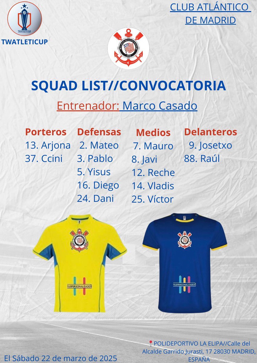 Club Atlántico de Madrid ⚓️💙 (@atldmadridof) on Twitter photo 👀| CONVOCATORIA OFICIAL
🥷⚔️| Estos son los 14 guerreros elegidos para levantar nuestra primera <a href="/TwAtletiCup/">TwAtleti Cup🔴⚪</a>!!! ✨
A POR ELLA, EQUIPO!!💙💪 👀| CONVOCATORIA OFICIAL
🥷⚔️| Estos son los 14 guerreros elegidos para levantar nuestra primera <a href="/TwAtletiCup/">TwAtleti Cup🔴⚪</a>!!! ✨
A POR ELLA, EQUIPO!!💙💪