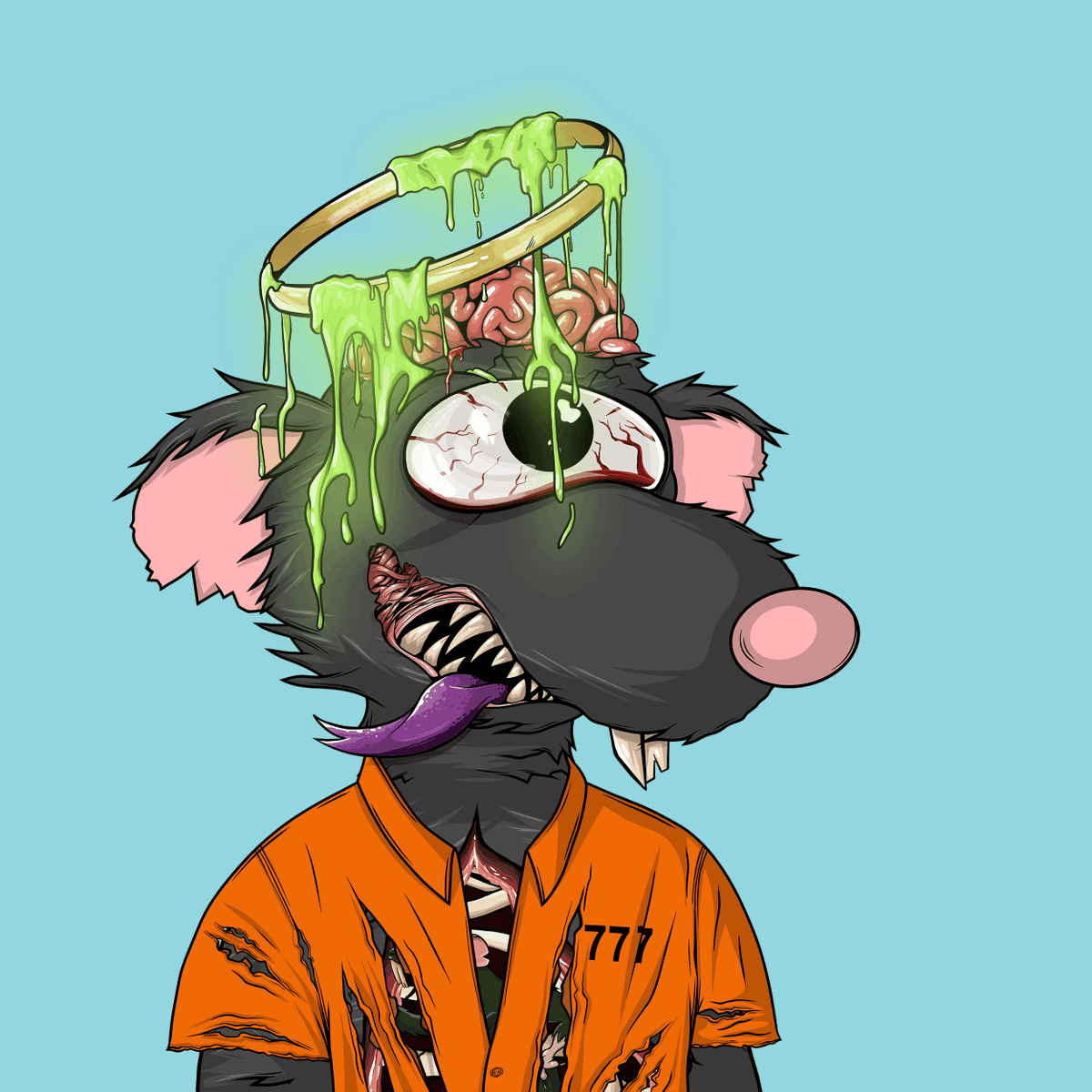 FatRatMafia's tweet image. The SLIME HALO won the trait poll yesterday. So, let's feature one today for WILD WEDNESDAY.

Comment with your wildest NFT below from the Lab Rats, Fat Rats, or any project you are vibing with! Let's see 'em. 

#WildWednesday #LabRats