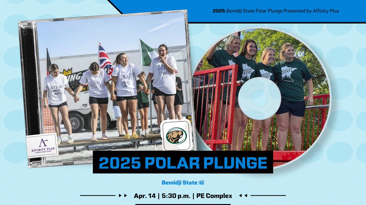 Bemidji State Tennis (@bsubeaversten) on Twitter photo LESS THAN A MONTH UNTIL WE WILLINGLY JUMP INTO FREEZING WATER TO SUPPORT <a href="/SOMinnesota/">Special Olympics Minnesota</a>!
Register TODAY and help us reach our goal⬇️
plungemn.org/events/bemidji…
#GoBeavers #BeaverTerritory LESS THAN A MONTH UNTIL WE WILLINGLY JUMP INTO FREEZING WATER TO SUPPORT <a href="/SOMinnesota/">Special Olympics Minnesota</a>!
Register TODAY and help us reach our goal⬇️
plungemn.org/events/bemidji…
#GoBeavers #BeaverTerritory