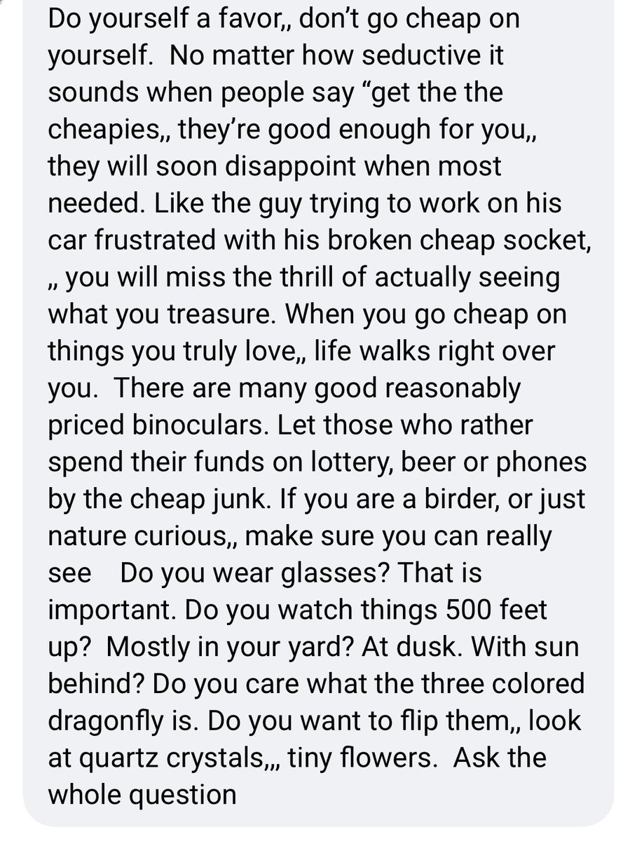 asked for binoculars recommendations on Facebook