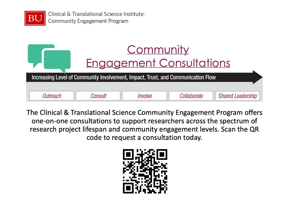 #Symposium_Ad| Need guidance on incorporating community insights into your research? <a href="/BUCTSI_CE/">BU CTSI Community Engagement</a>   offers one-on-one consultations to support researchers at every stage. Scan the QR code to request a session today! #ResearchSupport #Collaboration <a href="/BU_CTSI/">BU Clinical and Translational Science Institute</a>