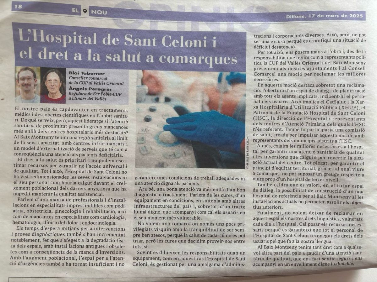 🟨 L'Hospital de Sant Celoni i el dret a la salut a comarques, ho expliquem al <a href="/el9nou_vor/">el9nou_vor</a> 👇