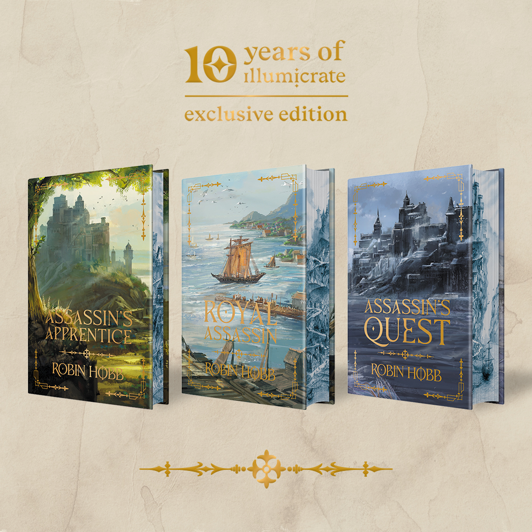 illumicrate's tweet photo. We’re thrilled to announce, in collaboration with Robin Hobb (@robinhobb) and HarperVoyager (@harpervoyager_uk), our Illumicrate Exclusive Anniversary editions of The Farseer trilogy! https://t.co/cD0ek5FV8G