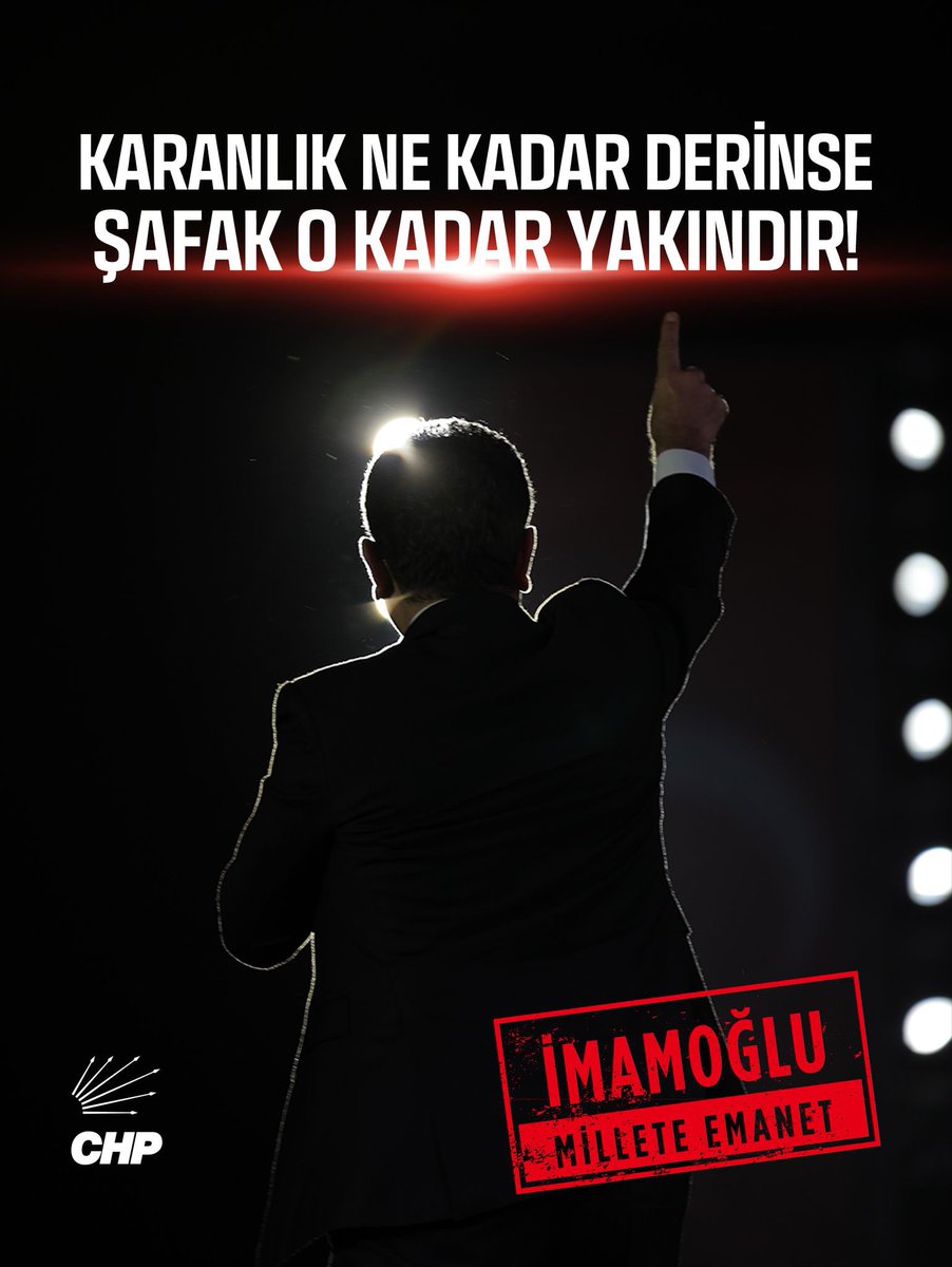Karanlık ne kadar derinse şafak o kadar yakındır!
#İmamoğluMilleteEmanet