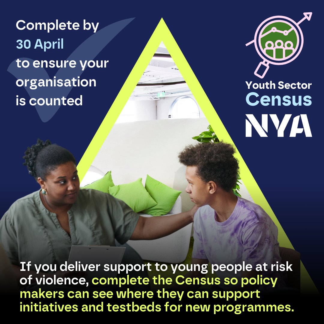 🚨 Census deadline extended! 🚨
 
Organisations delivering youth work now have until 30 April to complete their submission and ensure that their provision is counted in this year's National Youth Sector Census data.
 
Find out more and complete your entry by the end of April: