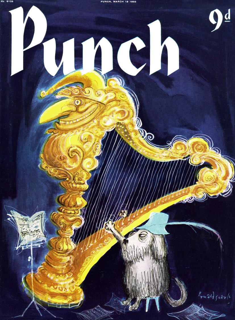 PunchBooks's tweet photo. Today's PUNCH colour cover. By the great Ronald Searle 1958 #music #musicians #harps https://t.co/KsMLBd3aMK