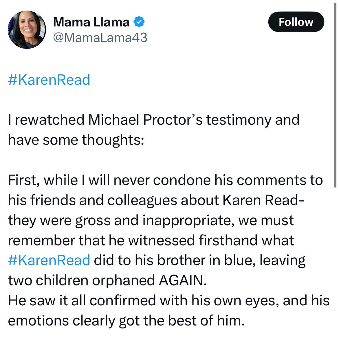 FKR102445's tweet photo. In honor of Michael Proctor, today is the inaugural… #WackJobWednesday
Who better to honor than the Lama Mama.
Hey mama, can you pay your respects to the disgraced/terminated trooper and do the #FreeMichaelProctor tweet again one more time for me?
@MamaLama43 https://t.co/yGrqMgFQQj