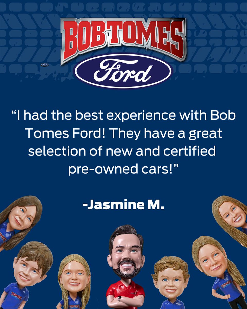 Jasmine, thank you so much for sharing your experience with us! We're thrilled that you were satisfied with our selection and can't wait to see you again soon. 🚙💨
#HappyCustomer #TexasFord #TomesPromise #BobTomesFord