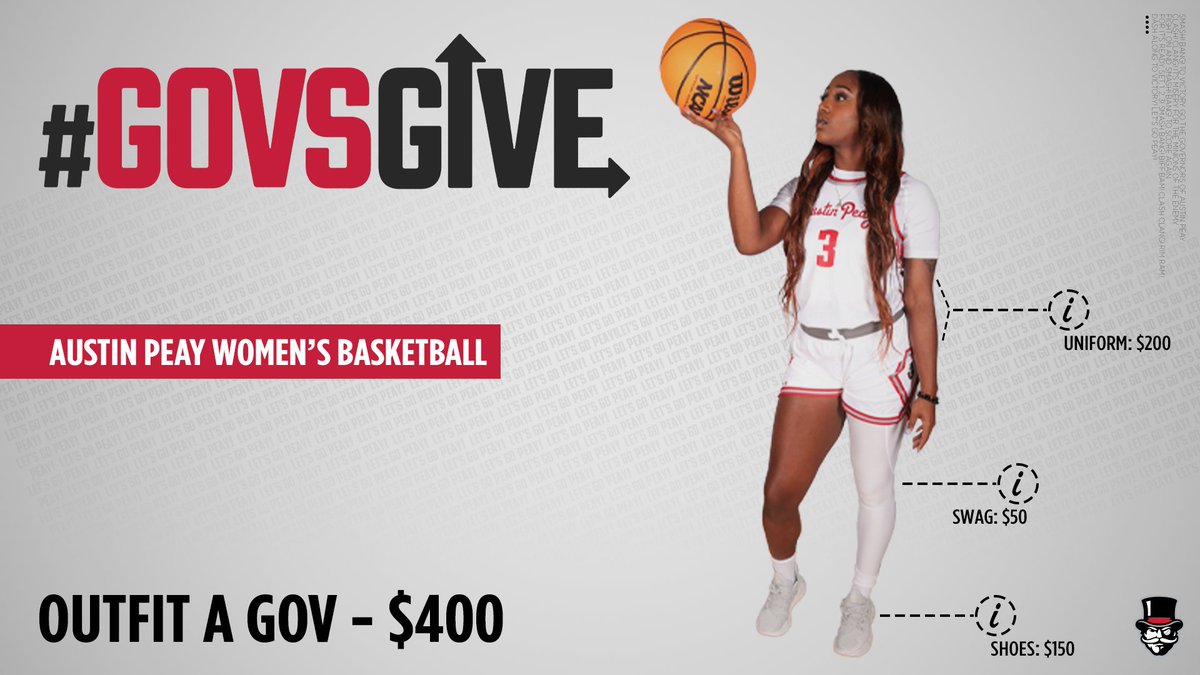 Austin Peay Women's Basketball (@govswbb) on Twitter photo ๐๐ข๐ฉ๐ฆ ๐๐๐ฉ๐, ๐๐๐ฌ ๐ฎ ๐ฉ๐
Govs Give ends tonight at 7:27 PM, so there is still time to help outfit our student-athletes with the equipment they need to be champions on the court!
๐ --> tinyurl.com/4xrety43
#GovsGive2025 | #LetsGoPeay ๐๐ข๐ฉ๐ฆ ๐๐๐ฉ๐, ๐๐๐ฌ ๐ฎ ๐ฉ๐
Govs Give ends tonight at 7:27 PM, so there is still time to help outfit our student-athletes with the equipment they need to be champions on the court!
๐ --> tinyurl.com/4xrety43
#GovsGive2025 | #LetsGoPeay