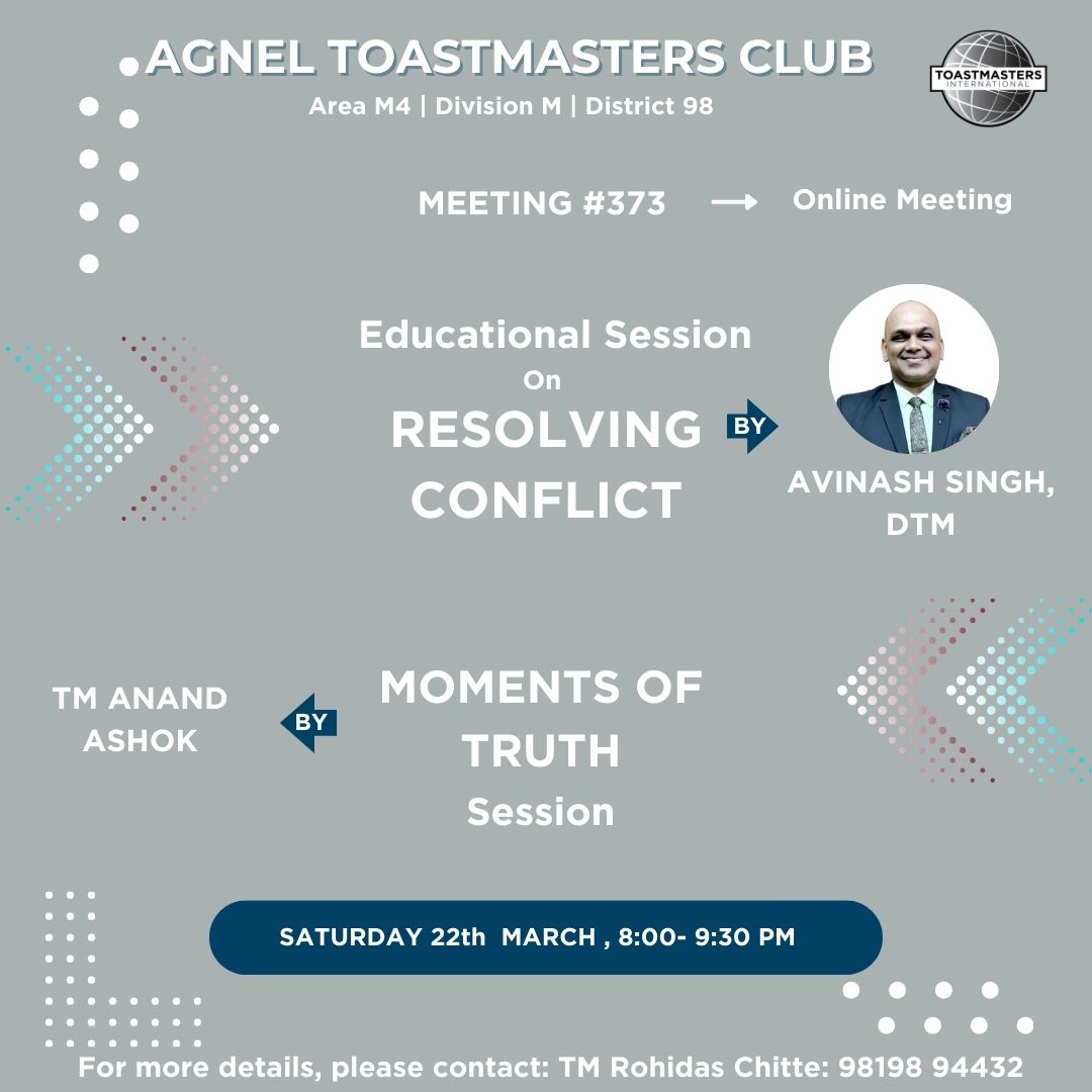 Agnel Toastmasters Club,Meeting #373.  Educational session by Distinguished Toastmaster Avinash Singh and Moments of Truth  Session by Toastmasters Anand Ashok.  
#toastmasters #leadershipskills #presentationskills #vashi #navimumbai