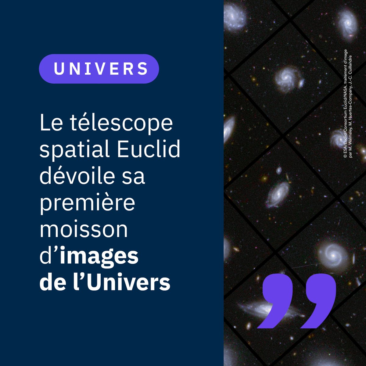 #Communiqué | Première moisson céleste pour <a href="/ESA_Euclid/">ESA's Euclid mission</a> 🛰️
Portant sur seulement 0,5% de la couverture finale attendue, les premières données d'EUCLID révèlent des images d'amas de galaxies et de lentilles gravitationnelles d'une précision exceptionnelle.
in2p3.cnrs.fr/fr/cnrsinfo/le…