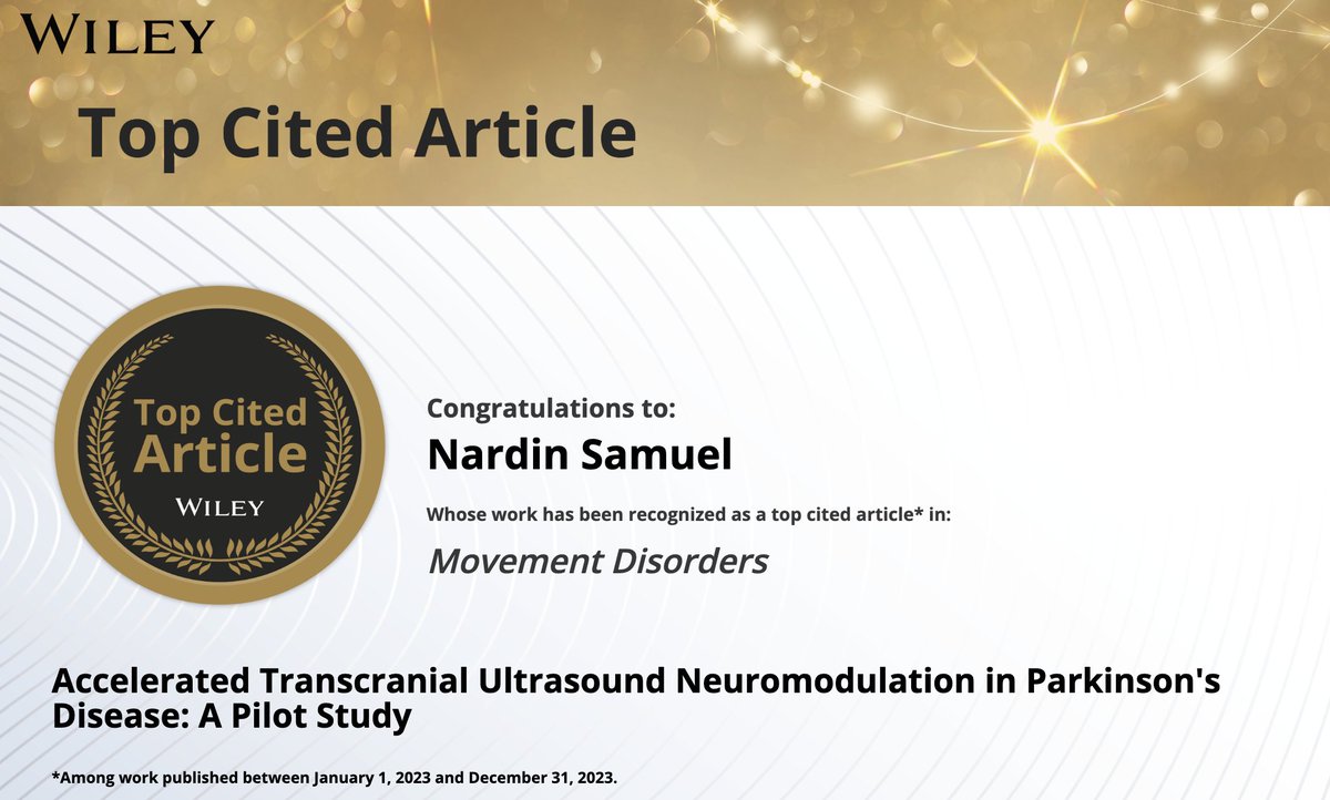 Nardin Samuel, MD, PhD (@nardinsamuel) on Twitter photo Our article on Accelerated Transcranial Ultrasound Neuromodulation in #Parkinson's Disease has been recognized as a #TopCitedArticle in Movement Disorders <a href="/WileyNeuro/">Wiley Neuro</a> <a href="/CANSARICA2/">Can SARICA</a> <a href="/RobertChen/">Robert Chen</a> Our article on Accelerated Transcranial Ultrasound Neuromodulation in #Parkinson's Disease has been recognized as a #TopCitedArticle in Movement Disorders <a href="/WileyNeuro/">Wiley Neuro</a> <a href="/CANSARICA2/">Can SARICA</a> <a href="/RobertChen/">Robert Chen</a>