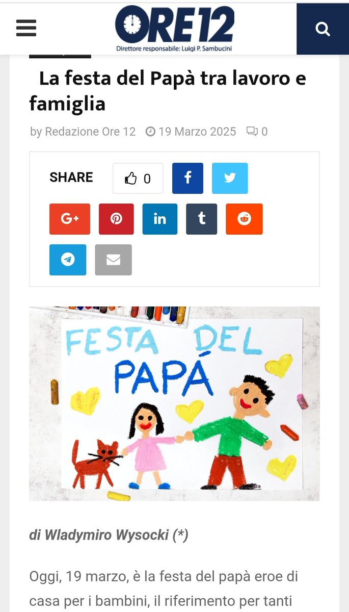wladywy's tweet photo. In occasione della festa del papà, il mio articolo di oggi sul quotidiano nazionale ORE 12.
"La festa del papà, tra lavoro e famiglia"
AUGURI A TUTTI I PAPA' !!! 

https://t.co/PbzfJH6Jrw https://t.co/jntFXgUFvV