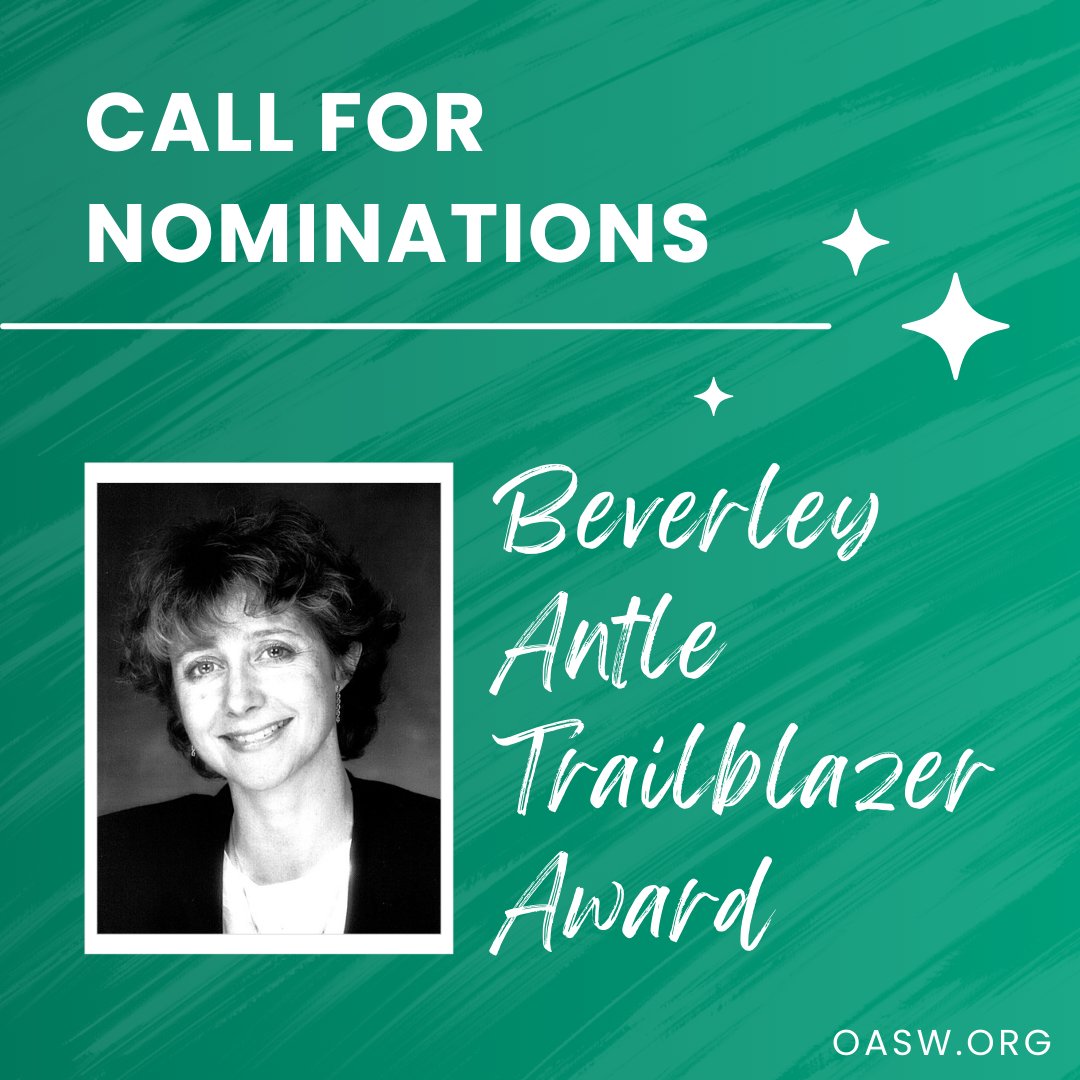 Help us recognize a trailblazing #SocialWorker!

Nominate a colleague for our Beverley Antle Trailblazer Award, recognizing social workers who exemplify Beverley’s drive and commitment to breaking barriers.

Learn more and submit by March 28!

▶️ oasw.org/TrailblazerAwa… ◀️