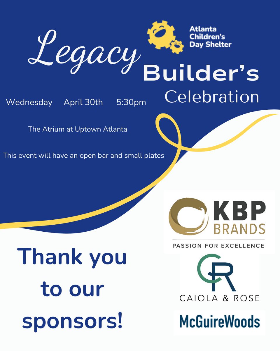 Thank you to our amazing sponsors, KPB Brands, Caiola &amp; Rose, and McGuireWoods! You can be part of our Legacy Builders Celebration too! Sign up here: acsatl.org/25lbc-registra…