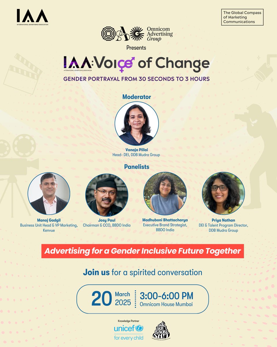Meet the panel shaping the future of gender portrayal!

Moderated by Vanaja Pillai, this spirited conversation features industry leaders Manoj Gadgil, Paul Josy, Madhuboni Bhattacharya, and Priya Nathan—all coming together to drive a more gender-inclusive future in advertising.