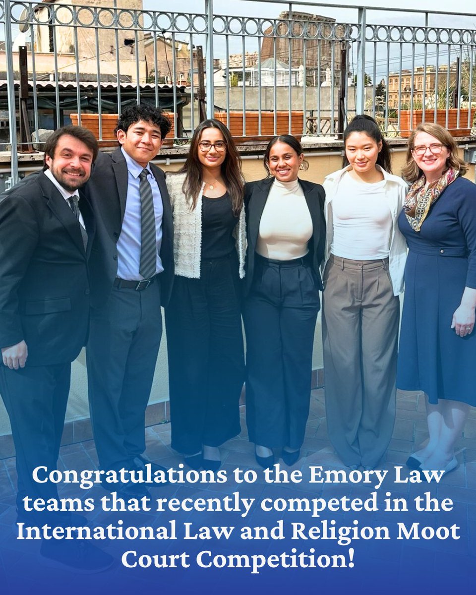 Emory Law (@emorylaw) on Twitter photo Congratulations to the #EmoryLaw teams that competed in the International Law and Religion Moot Court competition!
🖼️ (L-R): Jacopo Caparelli 2L (Best Oralist), Ivan Daquial 3L, Eshika Talukder 2L, Heaven Begum 3L, Kalsang Dolma 3L, & Whittney Barth (advisor; <a href="/LawandReligion/">Center for the Study of Law & Religion at Emory</a>). Congratulations to the #EmoryLaw teams that competed in the International Law and Religion Moot Court competition!
🖼️ (L-R): Jacopo Caparelli 2L (Best Oralist), Ivan Daquial 3L, Eshika Talukder 2L, Heaven Begum 3L, Kalsang Dolma 3L, & Whittney Barth (advisor; <a href="/LawandReligion/">Center for the Study of Law & Religion at Emory</a>).