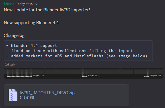 Released a new IW3D importer update with support for Blender 4.4. 

Available on the CODMVM Discord discord.gg/NYey3vH
