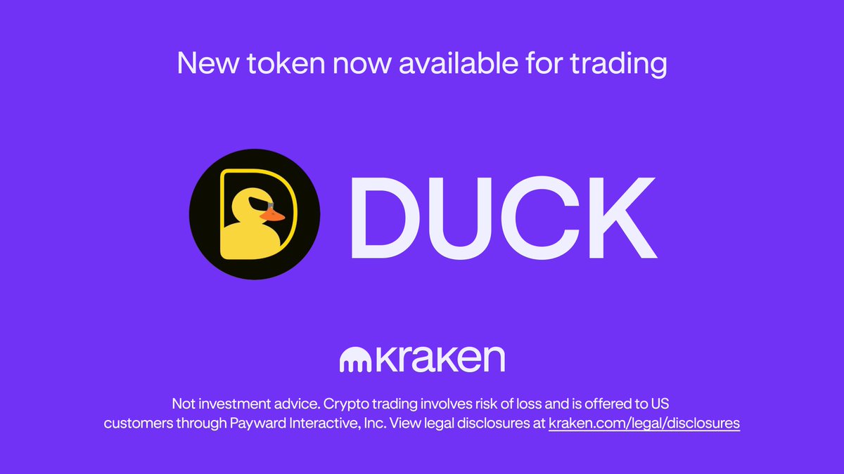 DUCK is now listed on Kraken, one of the largest and most trusted U.S.-based  crypto exchanges! 🇺🇸 📍 Start Trading Now: https://t.co/WMpbCTKVHJ The  Duck keeps growing—stay tuned for more!