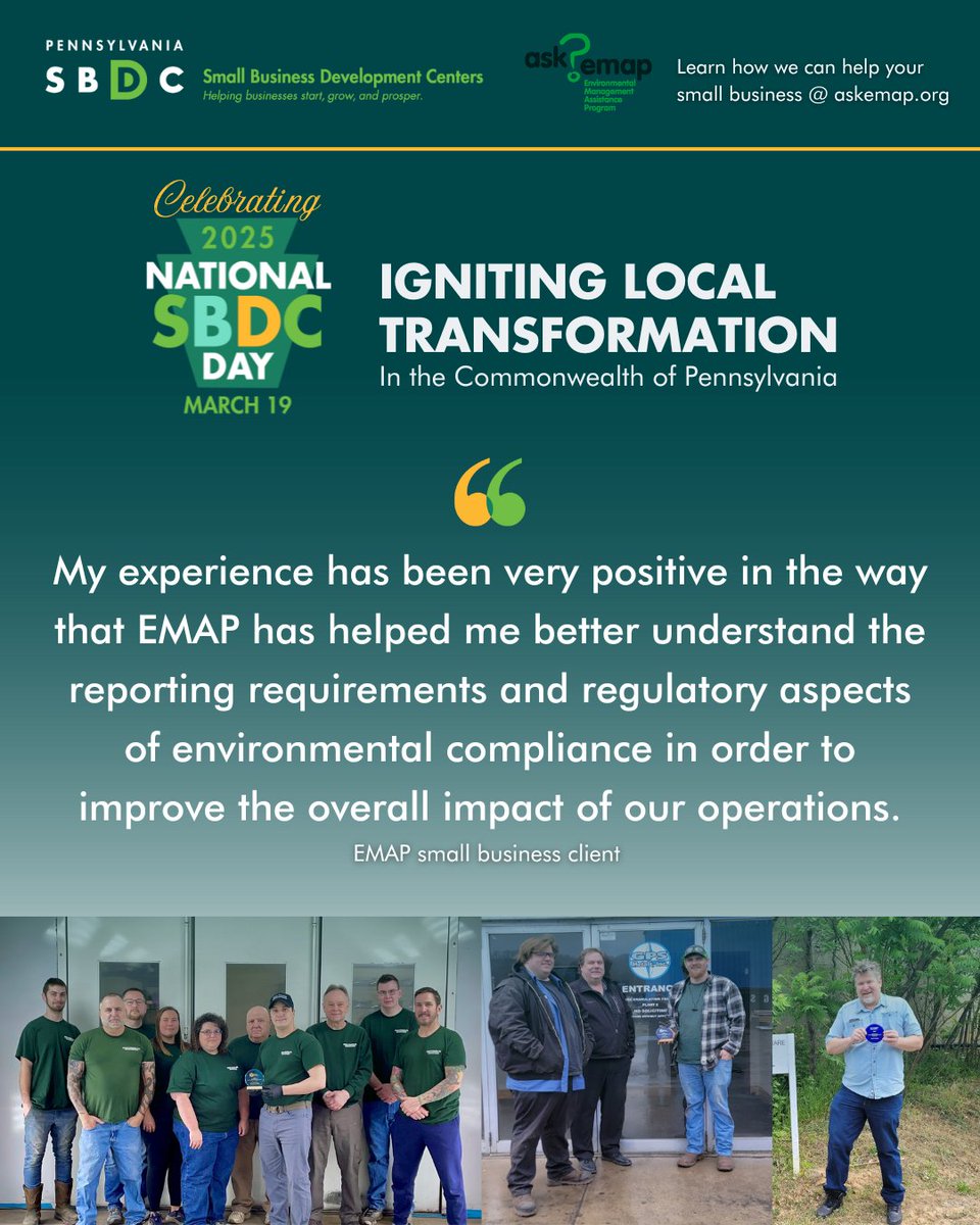 AskEMAP's tweet photo. Today is SBDC  Day which is a national, collective proclamation of the impact  America’s Small Business Development Centers (SBDCs) have on the success  of our nation’s dreamers, innovators, and doers – America’s small  businesses. #sbdcday #PennsylvaniaSBDC https://t.co/qbS5yK4h3j