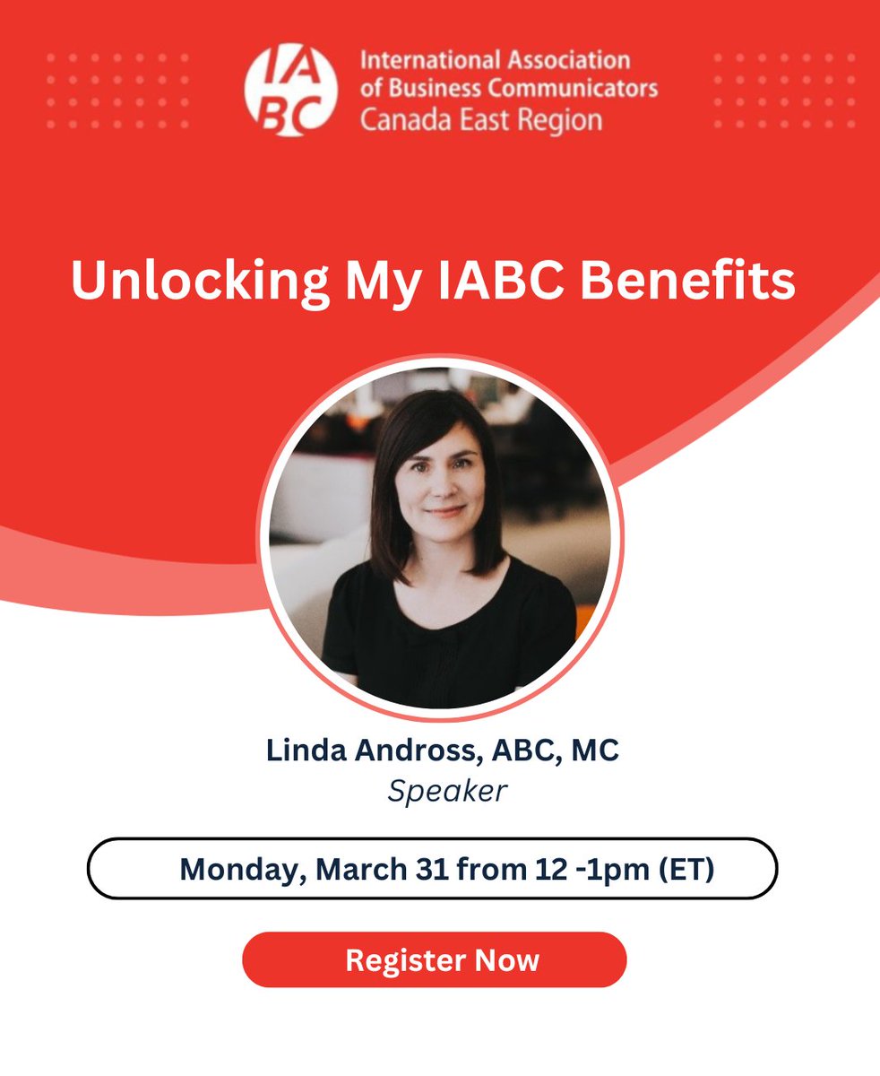 🚀 Maximize Your IABC Membership! 

Join Linda Andross, ABC, MC for Unlocking My IABC Benefits!

📅 March 31 | ⏰ 12-1 PM ET
🔗 Register: lnkd.in/gPEFCRWh

Mentorship, certification &amp; networking insights await!

#IABC #IABCEast #LindaAndross #VirtualEvent