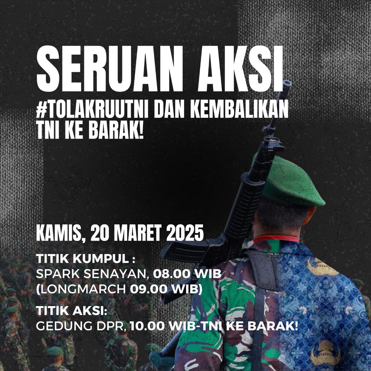 barengwarga's tweet photo. Jakarta, besok jam 8 kumpul  senayan kita 👊 #TolakRUUTNI https://t.co/emS2i8maV3
