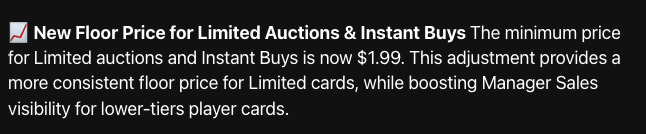 How does raising the minimum price for auctions and instant buys provide a more consistent floor price for limited cards?