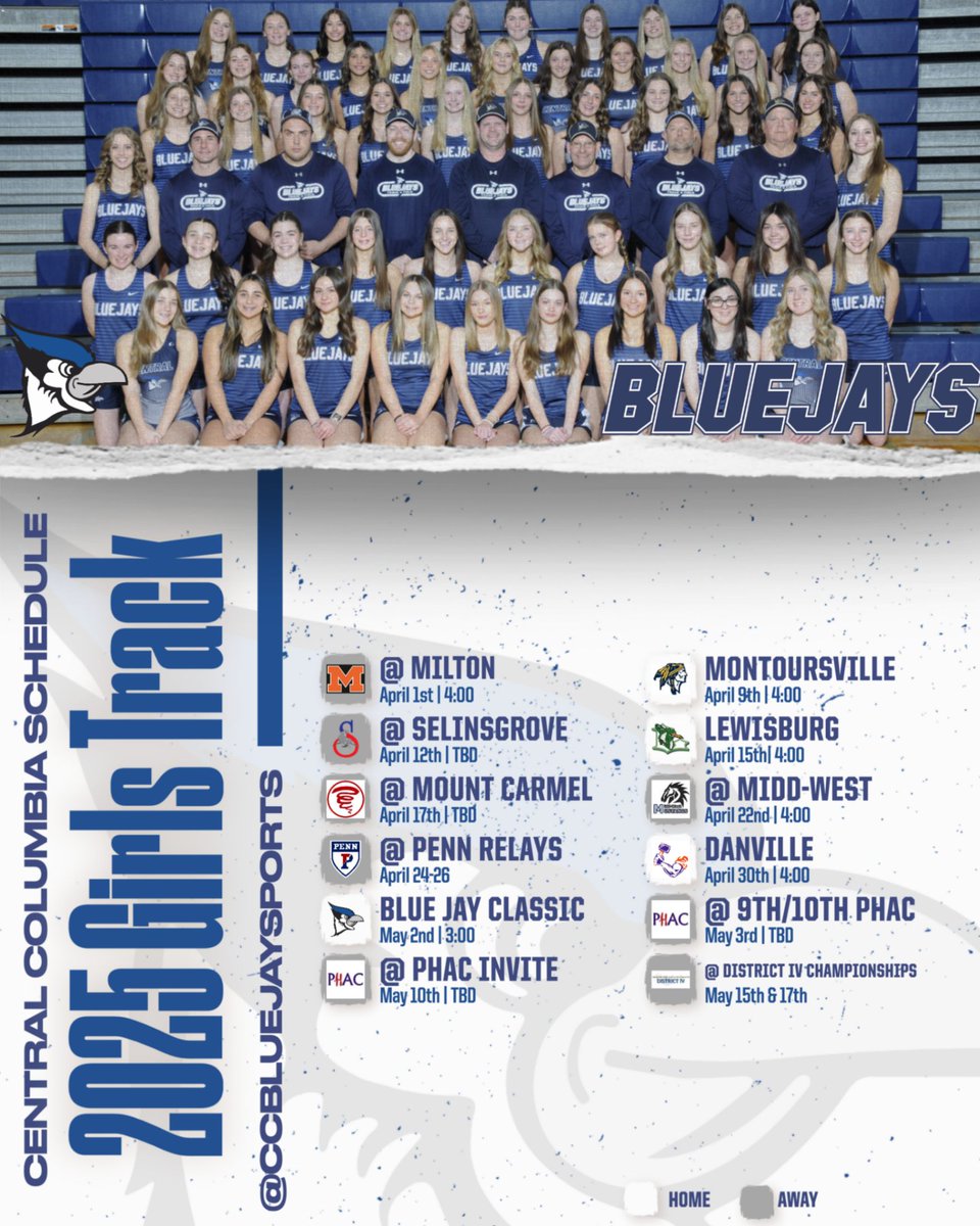 ccbluejaysports's tweet photo. 2025 Central Columbia Girls Track and Field Schedule. https://t.co/etIVeLOer2
