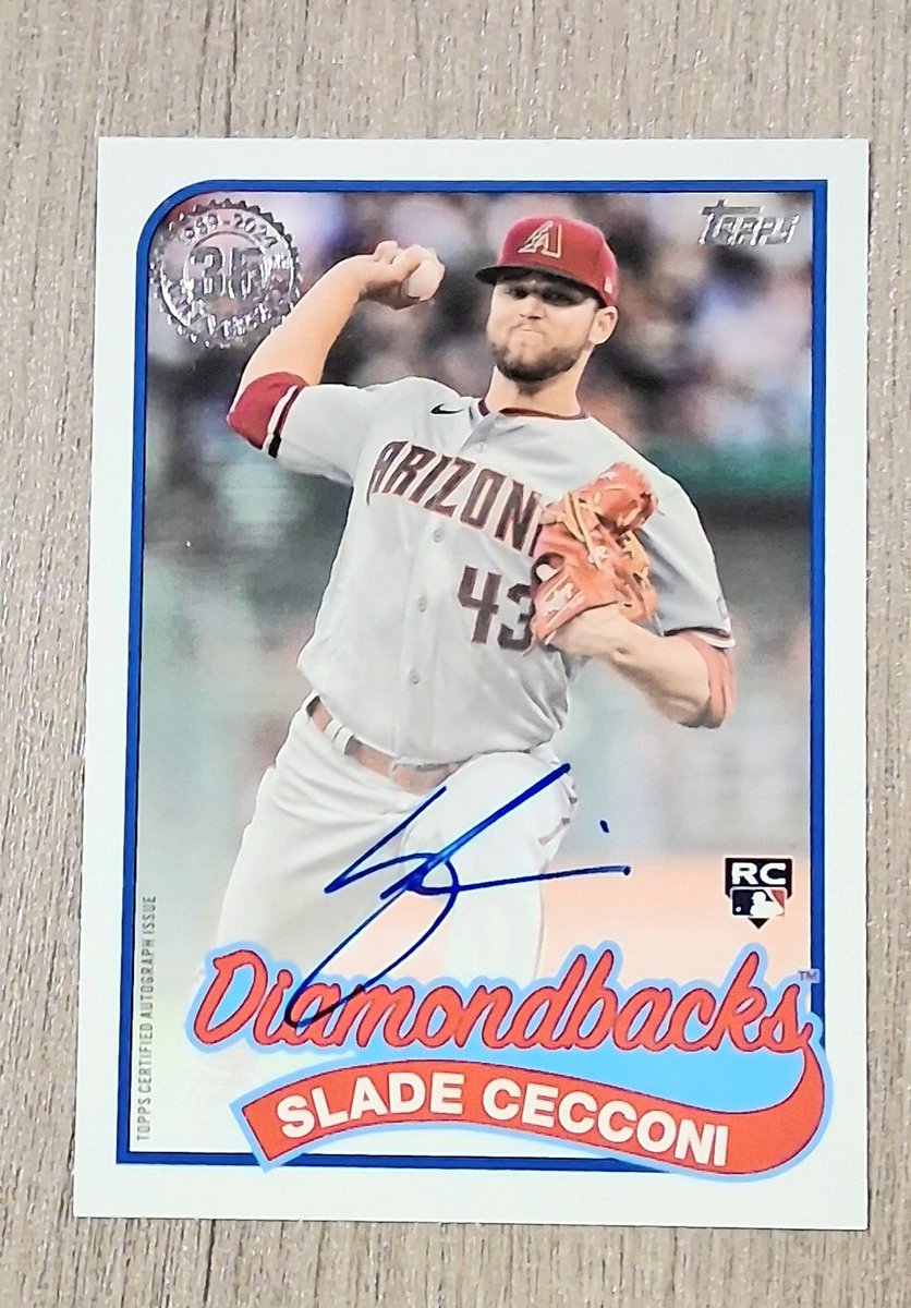 AZtradingCards's tweet photo. My latest addition to the Dbacks auto collection is this Slade Cecconi 2024 Topps 1989 design. Slade pitched in Arizona for the past two years before being sent to Cleveland this off-season as part of the Josh Naylor trade. I love these throwback designs! https://t.co/eWRc7xGOEQ