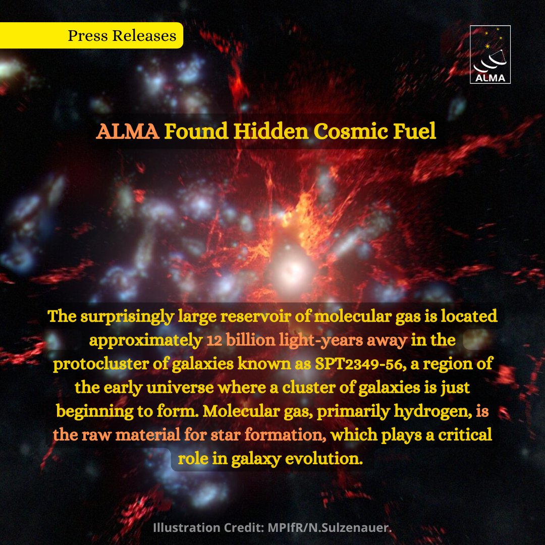 almaobs's tweet photo. 📡✨ An unexpected discovery made by a scientific team using data ALMA and APEX reveals diffuse molecular gas in distant galaxy protocluster, extending star formation timeline to 400 million years.
🔗https://t.co/DUy2W7hwzC https://t.co/vIEadTnj1I