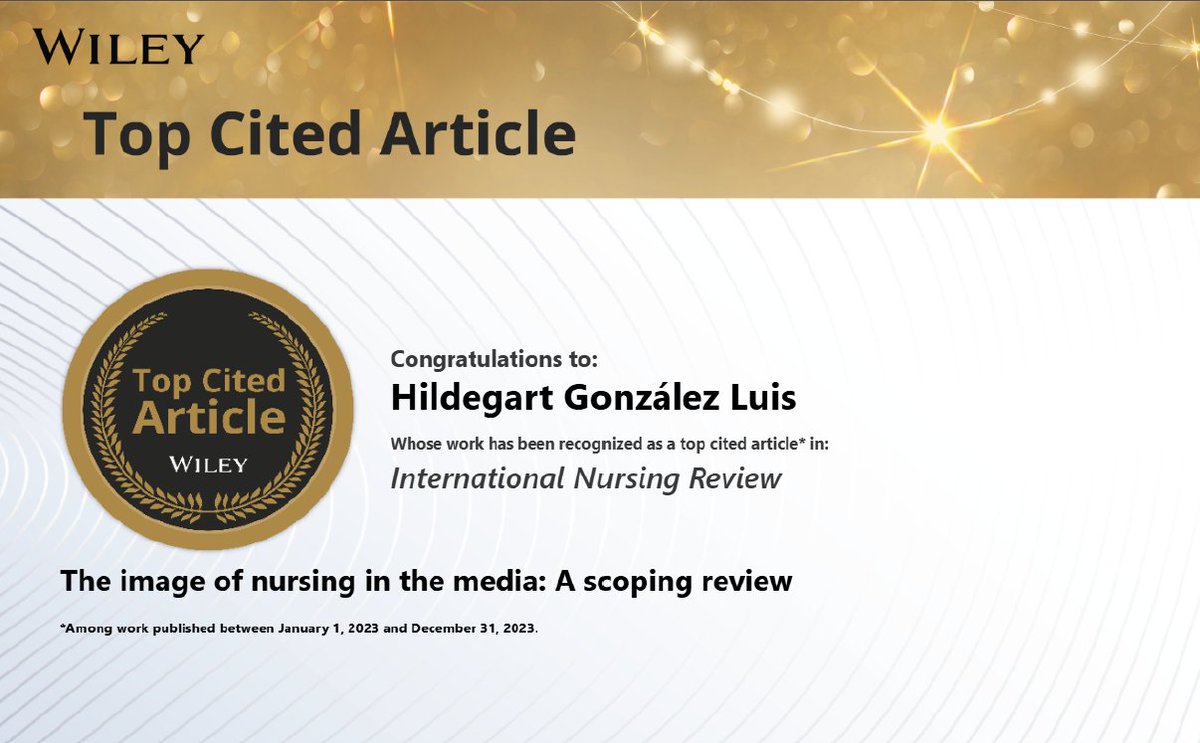 HildegartGlez's tweet photo. 😀Our📰received🔝citations to be #TopCitedArticle @INR_Journal 
😀because it means 👩‍⚕️👨‍⚕️are interesting in #NurseInMedia 💪
Nurses should be ➕proactive to change wrong image🗞️📻📺show about👩‍⚕️👨‍⚕️ as some of them are doing arround🌍 
Journalists should help
https://t.co/Ihy0jnvNAY https://t.co/Pt39LAWEtE