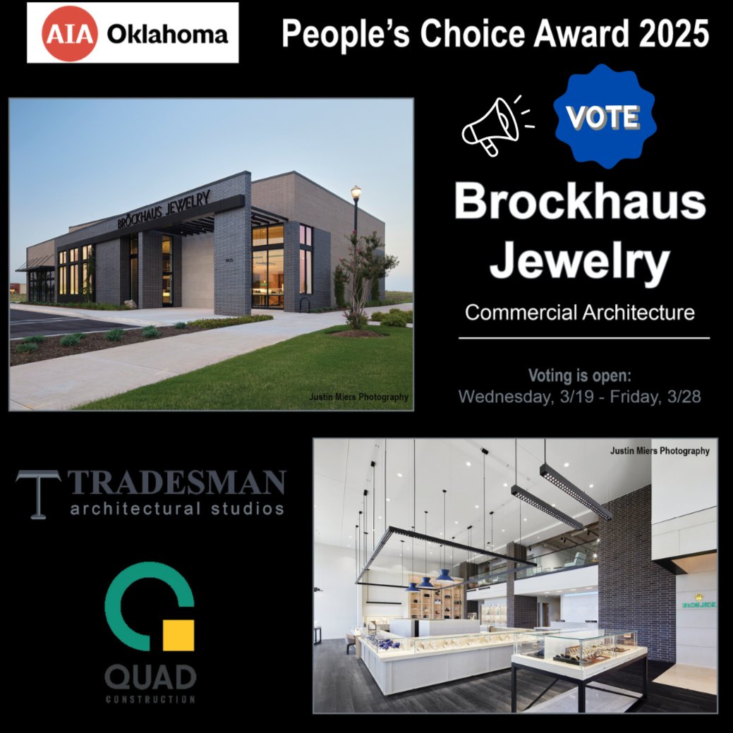 Voting for the AIA People's Choice Awards is now open! 🎉
Be sure to vote for Brockhaus Jewelry for your favorite in the commercial architecture category.

PEOPLE’S CHOICE VOTING – AIA Oklahoma
