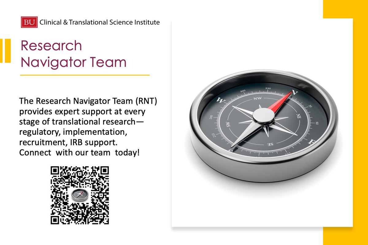 #Symposium_Ad| Need expert research support? The Research Navigator Team (RNT) provides guidance at every stage of translational research–from regulatory &amp; IRB support to recruitment &amp; implementation. Scan the QR code to learn more.<a href="/BU_CTSI/">BU Clinical and Translational Science Institute</a>  #ResearchSupport #TranslationalScience
