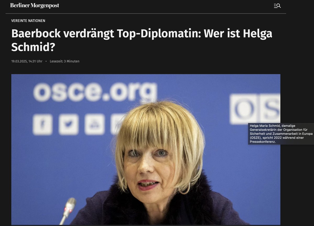 <a href="/DuezenTekkal/">Düzen Tekkal</a> @ABaerbock Äh, du weißt genau, dass der Fokus der Kritik auf einem ganz anderen Aspekt liegt. Die Bundesregierung hatte bereits im Juli 2024 die international sehr erfahrende und in UN-Kreisen sehr anerkennte deutsche Karrierediplomatin Helga Schmid für diesen Posten nominiert. Die muss