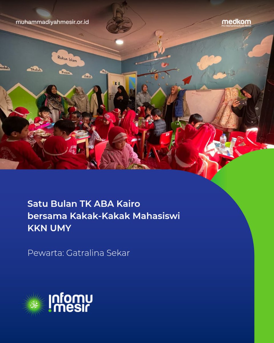 PcimMesir's tweet photo. Mahasiswi KKN Internasional Universitas Muhammadiyah Yogyakarta (UMY) melaksanakan pendampingan kegiatan belajar mengajar di TK ABA Kairo selama satu bulan, dimulai dari 3 Februari hingga 23 Februari 2025. Program pendampingan bertujuan untuk membantu proses belajar mengajar https://t.co/CUxylFsbnq