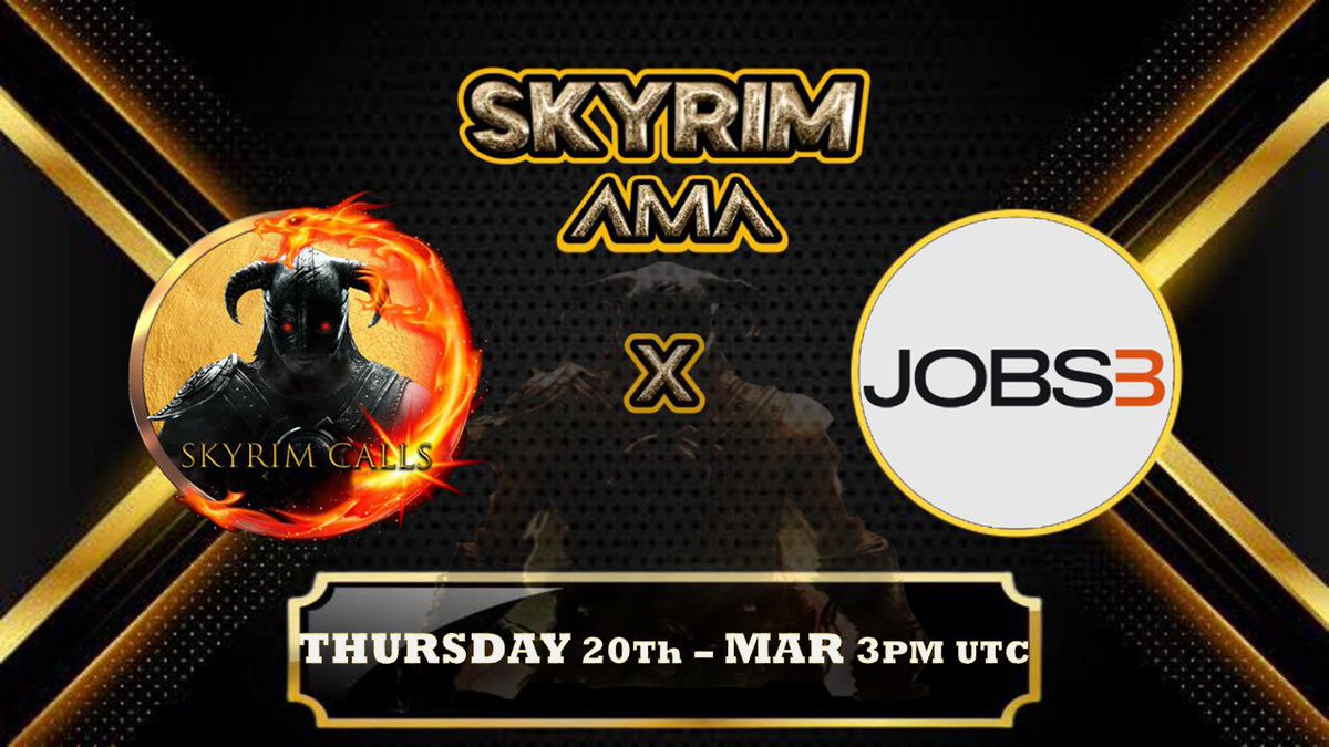 AMA ANNOUNCEMENT ✨ 

<a href="/Jobs3AI/">Jobs3 AI</a> AMA 
THURSDAY MAR 20TH 3PM UTC ⏰

🟢#AMA LOCATION: t.me/skyrimcall

Supported by <a href="/ThreeProtocol/">Three Protocol</a>
Team 

Skyrimcalls #Telegram Channel:
t.me/skyrimcall

#Giveaway to the best questions! 

#Solana #crypto #skyrim #gems #tokens #AMA