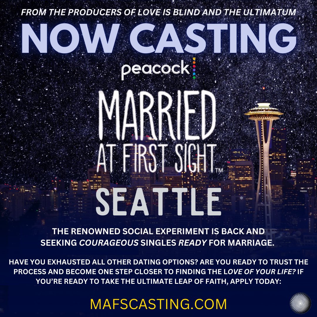 amandaogen's tweet photo. Did you hear?! Married At First Sight has moved to Peacock &amp; we are NOW CASTING in these cities! If you know someone ready to take the ultimate leap of faith, send them to https://t.co/oJCSWjjsHM or DM us! #marriedatfirstsight #singles #seattle #lasvegas #kansascity #phoenix #❤ https://t.co/7FLd3NwMIS