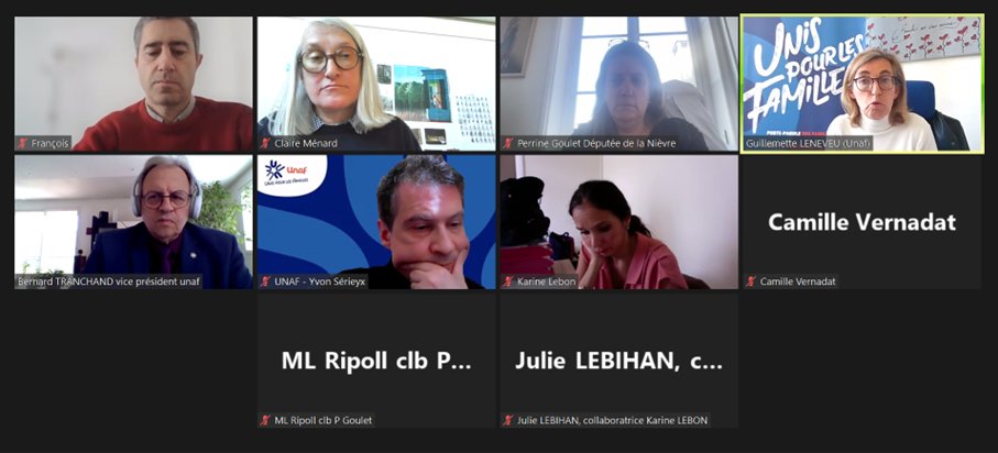 L’Unaf auditionnée par <a href="/perrinegoulet/">Perrine Goulet</a>, <a href="/KarineLebon/">Karine Lebon</a>  et <a href="/Francois_Ruffin/">François Ruffin</a> avant le débat à l’AN «Démographie : quels enjeux pour la politique familiale?»
Objectif : lever les contraintes économiques des familles pour réduire l’écart entre fécondité (1,62) et désir d’enfant (2,27)