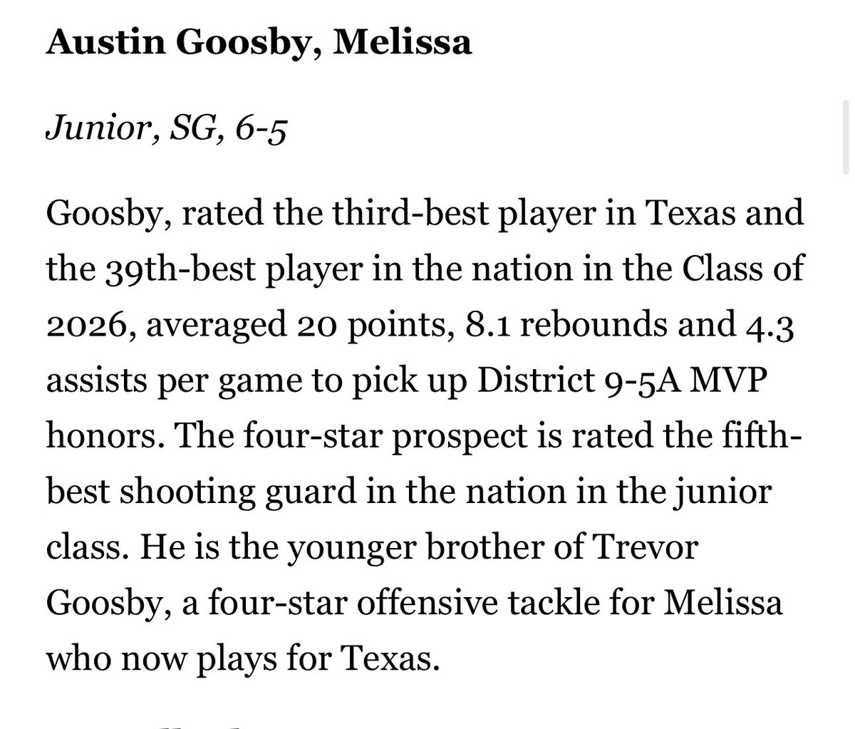 Melissa Basketball (@melissa_hoops) on Twitter photo 1st Team All- Area in DFW ππ
<a href="/GoosbyAustin/">Austin Goosby</a> π₯π₯ 1st Team All- Area in DFW ππ
<a href="/GoosbyAustin/">Austin Goosby</a> π₯π₯