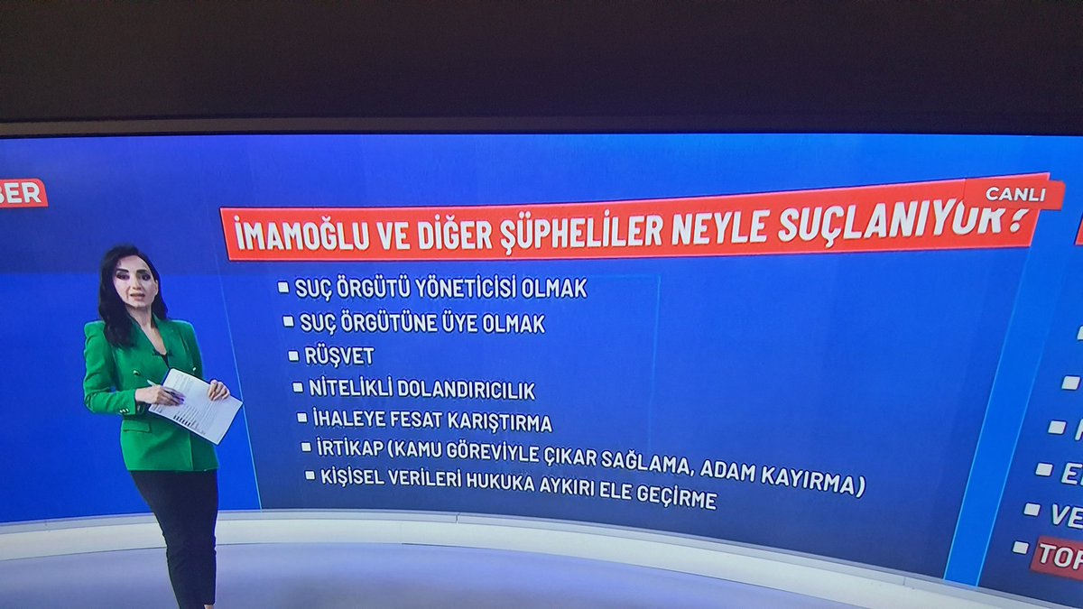 Sahte diploma ayarlamak, suç örgütlü yöneticisi olmak, terörle iltisaklı olmak, yolsuzluklar, rüşvet, ihaleye fesat karıştırmak, nitelikli dolandırıcılık, suç örgütü üyeliği... Vay arkadaş İstanbul şeysi hiç boş durmamış,Çok çalışmış, çokkk...