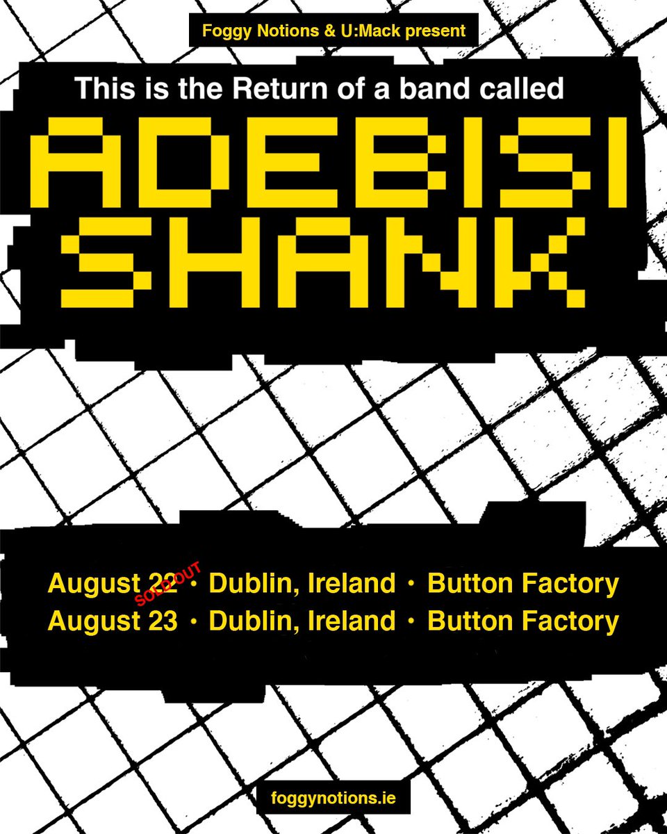 Foggy Notions (@foggynotions) on Twitter photo Second <a href="/AdebisiShank/">Adebisi Shank</a> date added due to phenomenal demand <a href="/ButtonFactory22/">Button Factory</a> Dublin August 23rd.
Tickets on sale now ticketmaster.ie/adebisi-shank-… Second <a href="/AdebisiShank/">Adebisi Shank</a> date added due to phenomenal demand <a href="/ButtonFactory22/">Button Factory</a> Dublin August 23rd.
Tickets on sale now ticketmaster.ie/adebisi-shank-…
